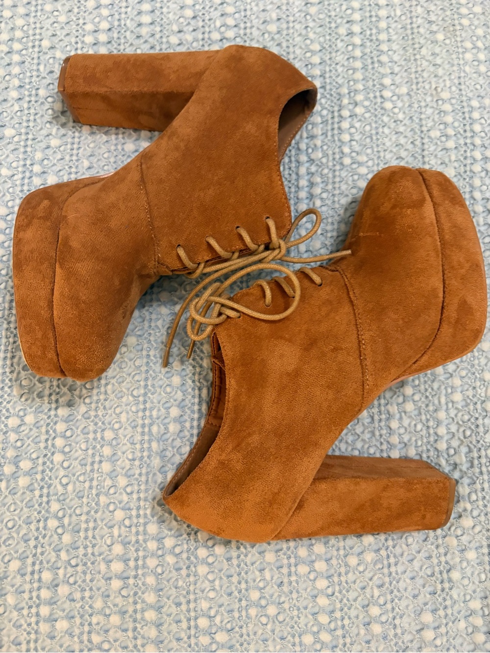 Allegra K Rust Suede Chunky Block Heel Platform Lace Up Ankle Boots sz 9